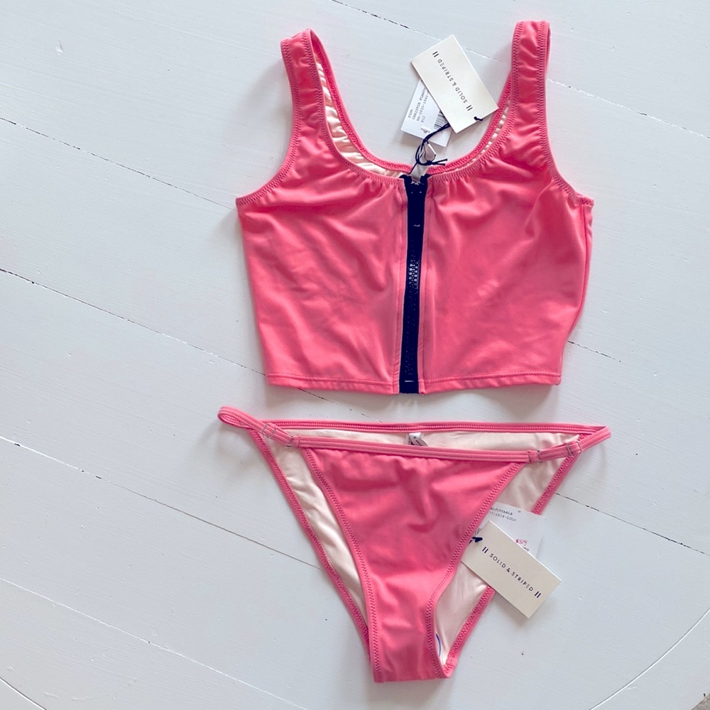 Solid & Striped Christie Flamingo top and Lulu bikini bottoms